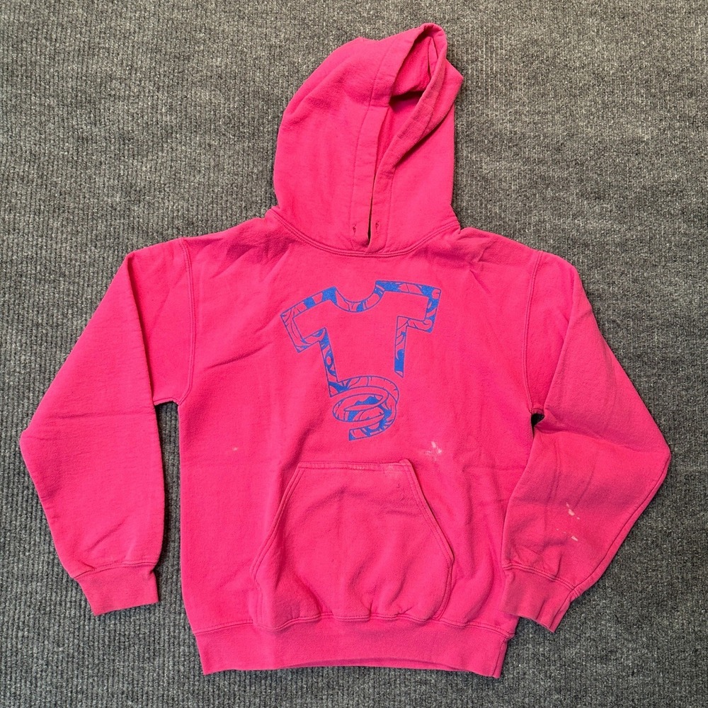 Unbranded Graphic Pullover Hoodie Small Pink Blue Graphic Cotton Blend